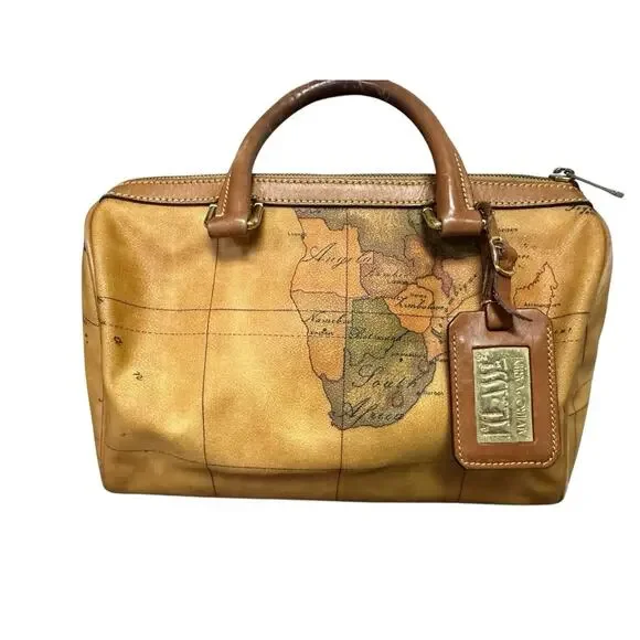 ALVIERO MARTINI CLASSE WORLD MAP BROWN BOSTON BAG - Picture 3 of 14